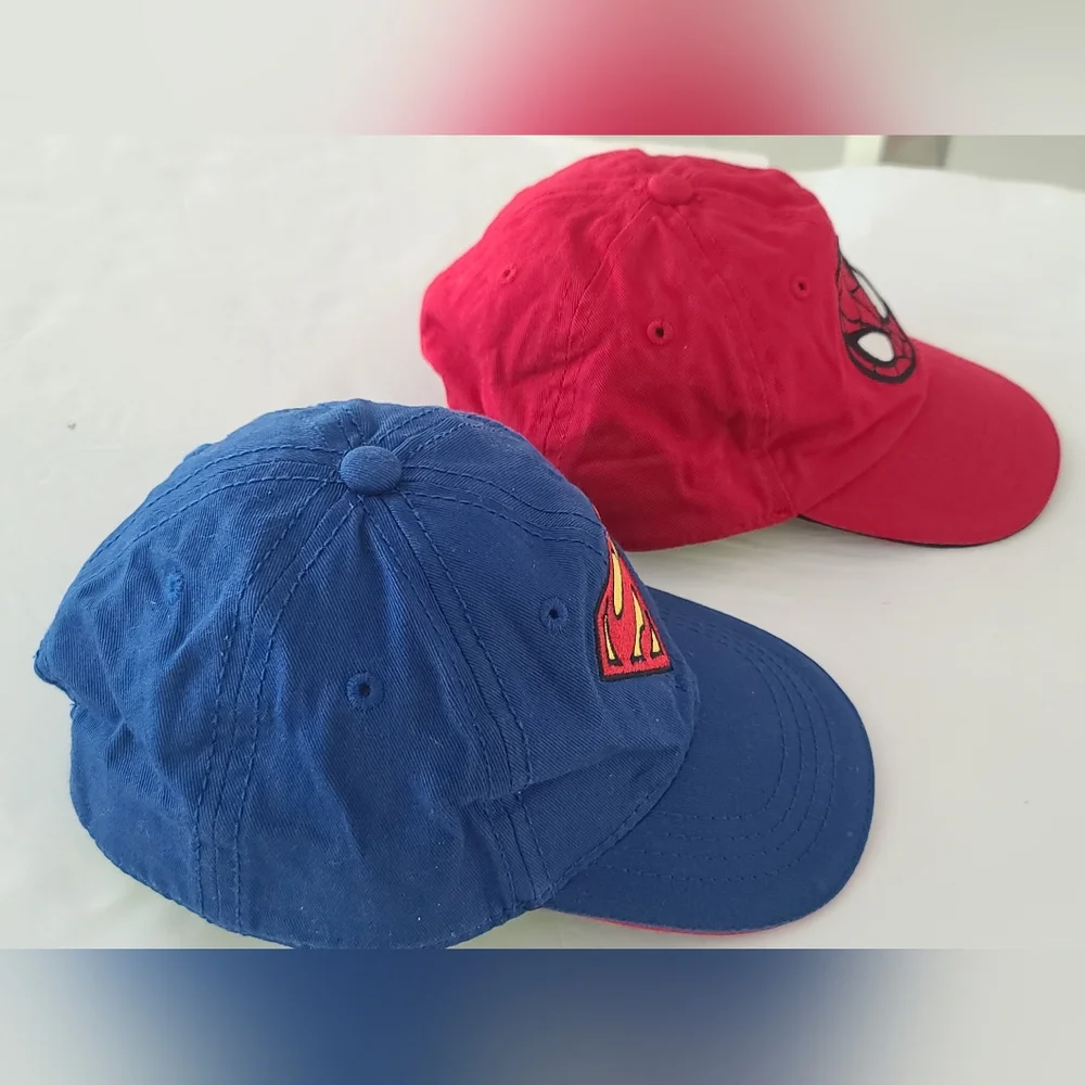 Superman and Spider Man Kids Boys hats Caps set Red Blue Size XS